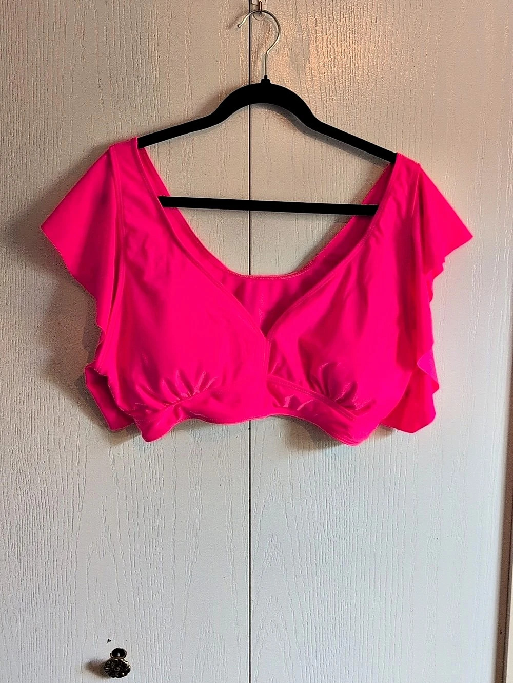 Hot Pink Flutter Sleeve Bikini Top
